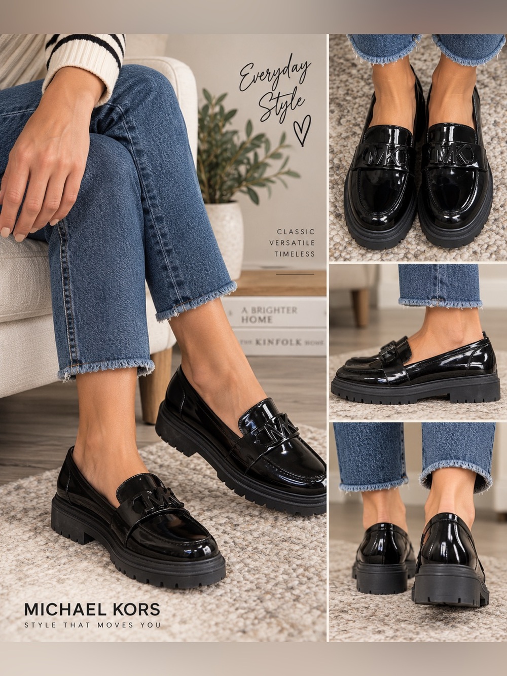 MICHAEL KORS Parker Lug Loafer Black Patent Leather